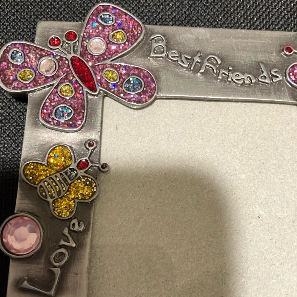 Pink and Yellow Pewter Butterfly Photo Frame with Rhinestone Accents - Picture 3 of 6